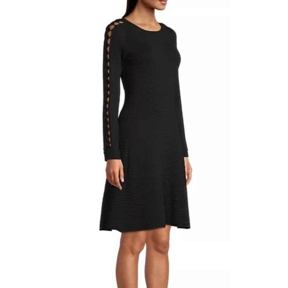 Emporio Armani Black Midi Ribbed Knit Cutout Dress Women’s 6 42 Braided Sleeve